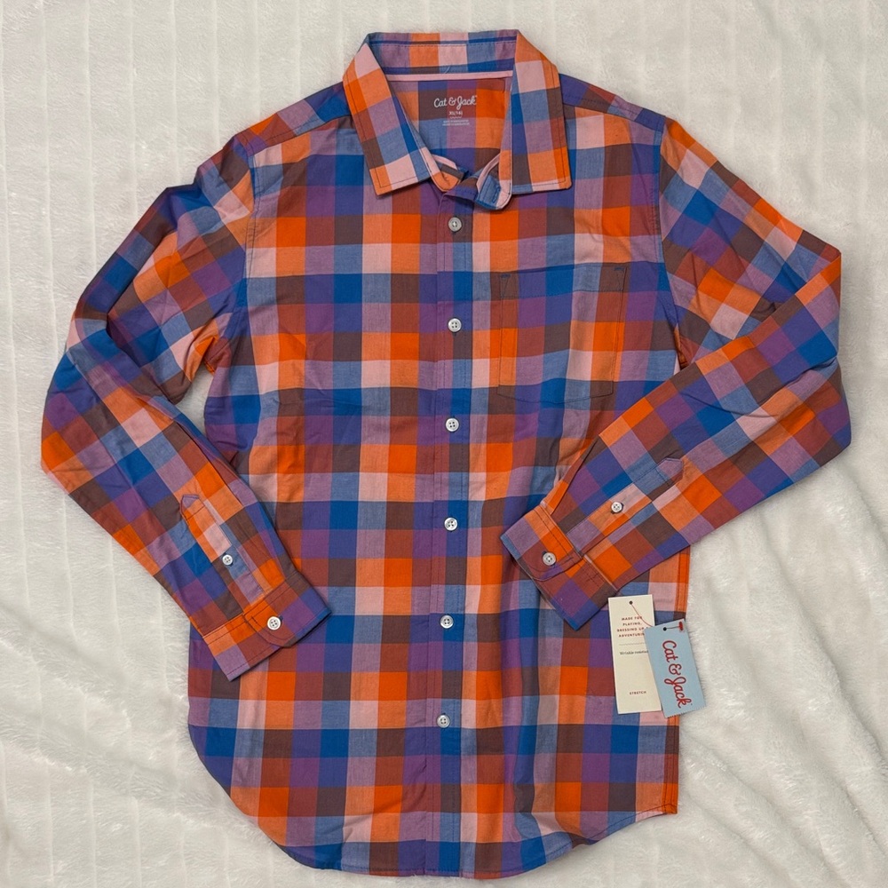 Cat & Jack boys XL Vibrant Plaid Button Down Shirt